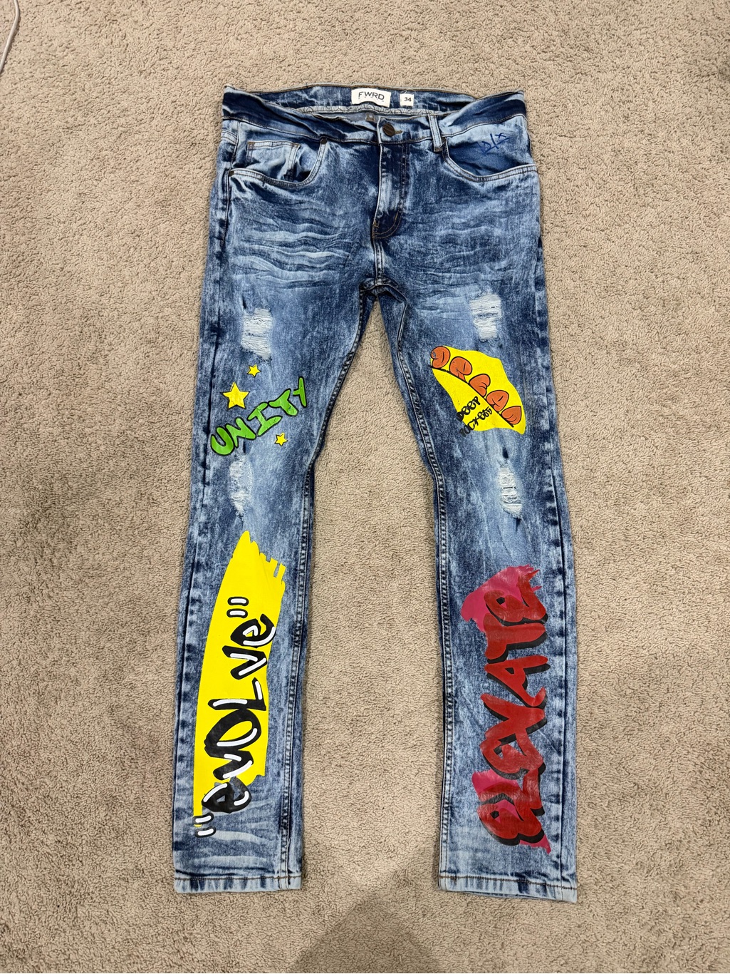 Fwrd Denim Custom Graffiti Painted Jeans